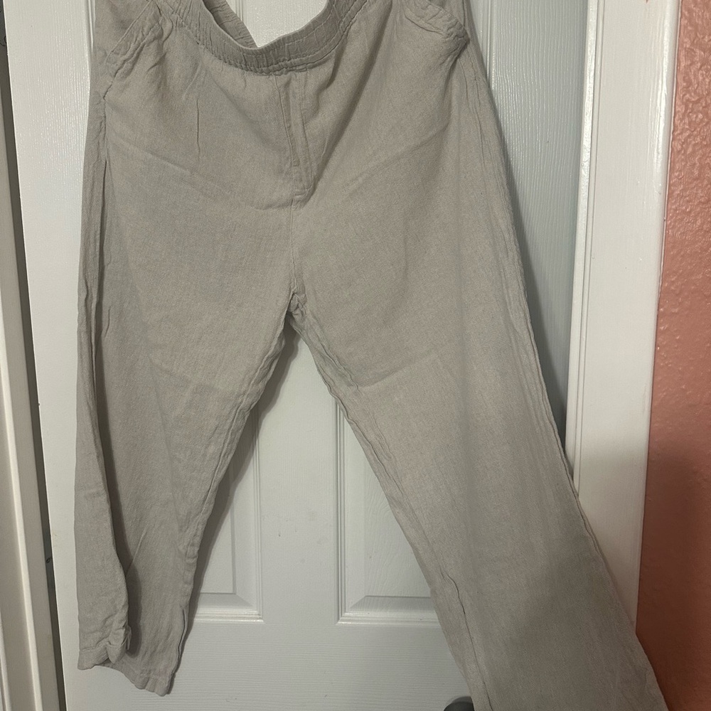 Old Navy Tan Linen Pants - High Rise, Wide Leg